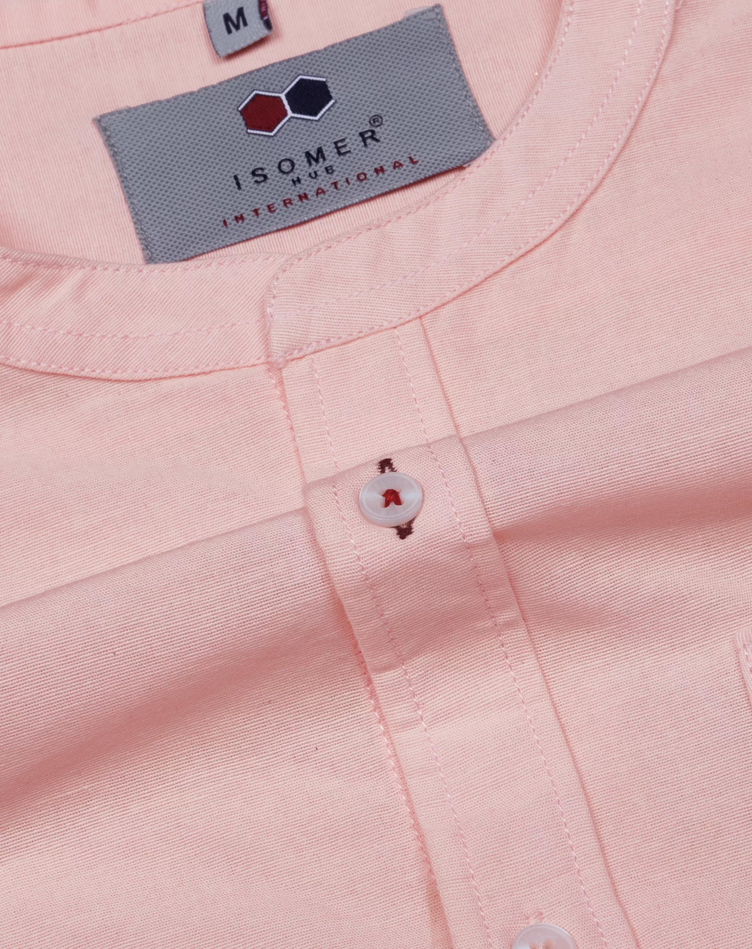 pink jute twill cotton mandarin collar men casual shirt