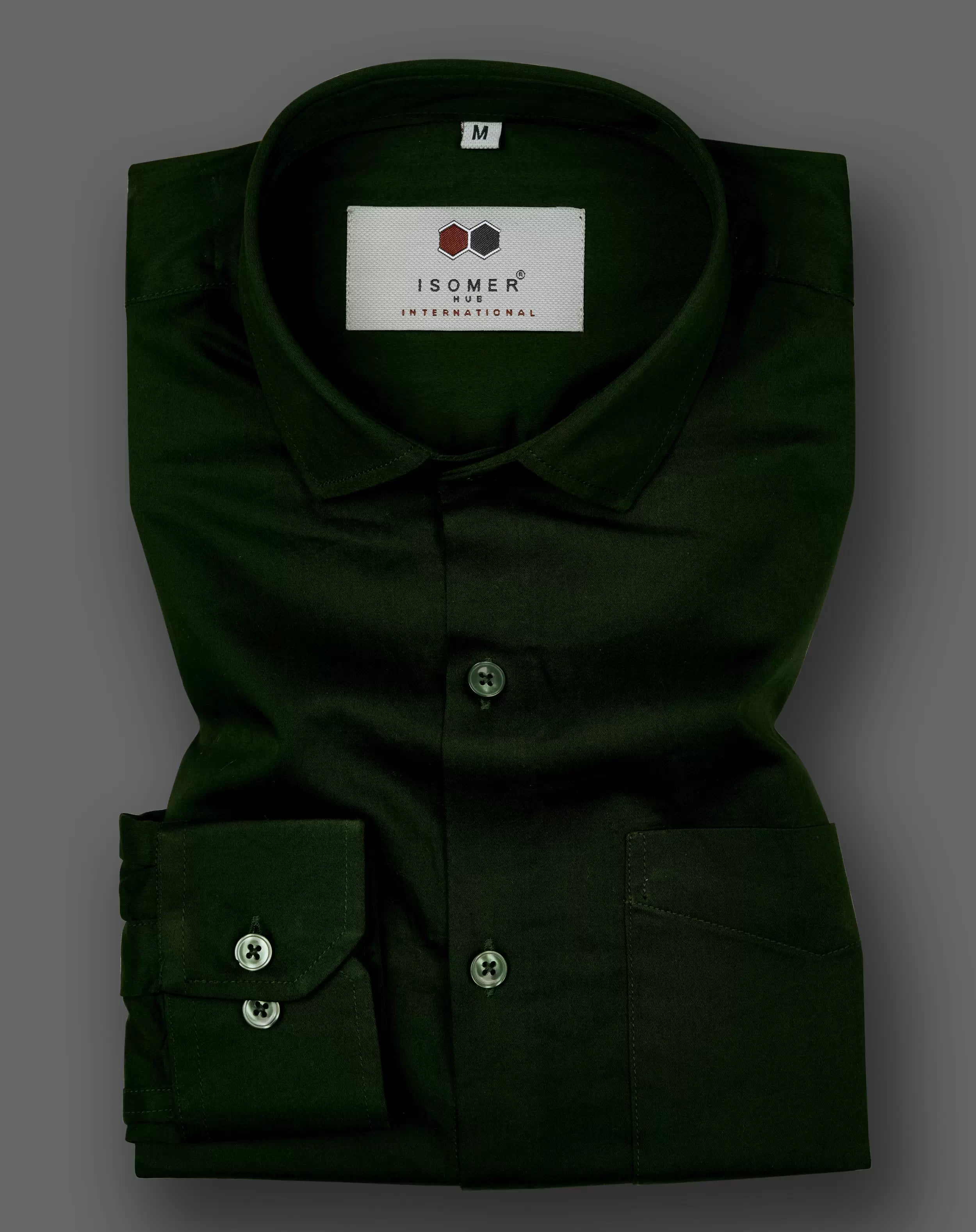 dark green cotton satin spread collar men shirt