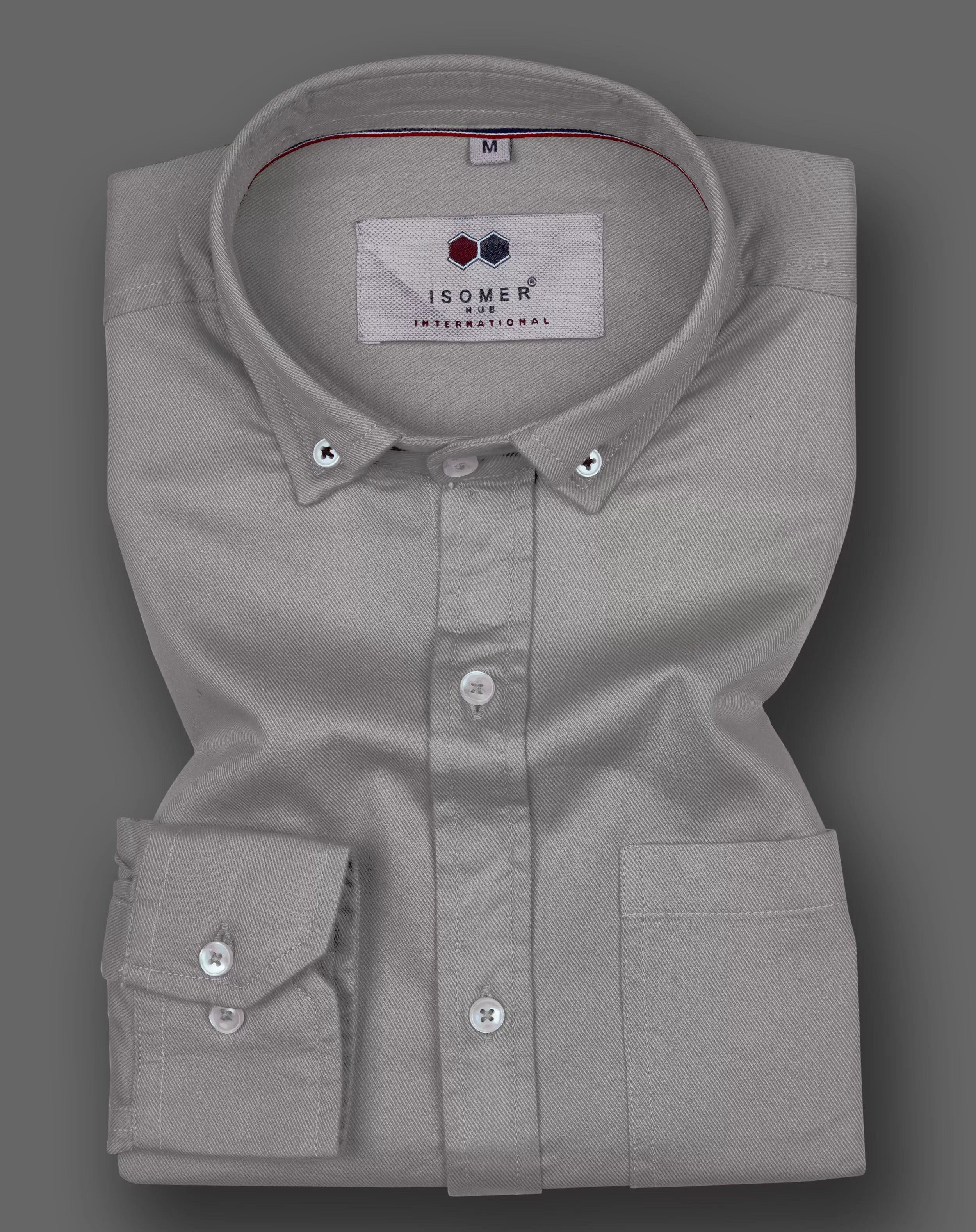 silver grey stuff twill button-down collar men shirt