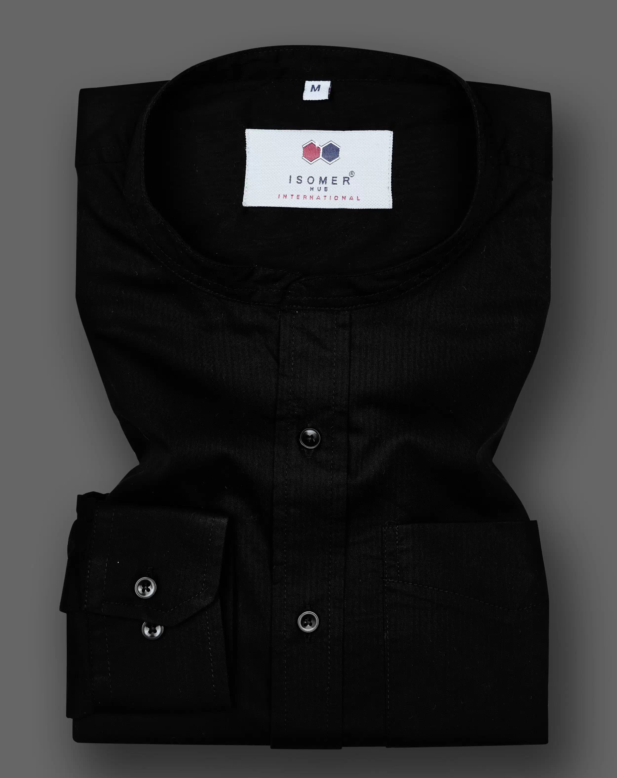 black semi-casual mandarin collar men shirt