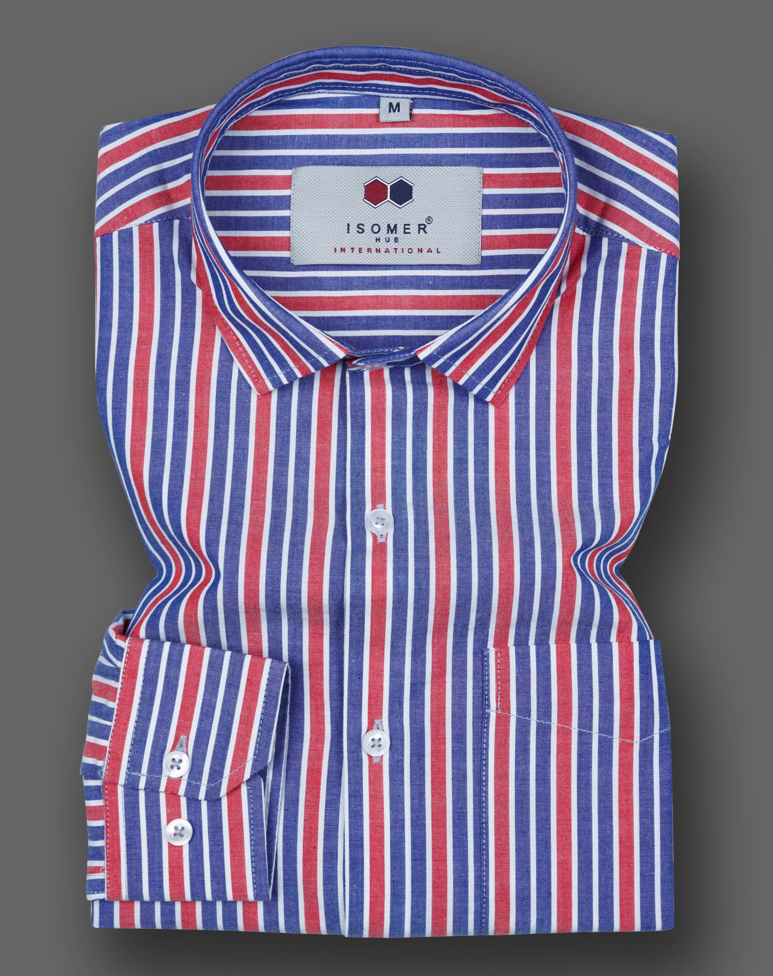 smart red blue candy cane stripe spread collar shirt
