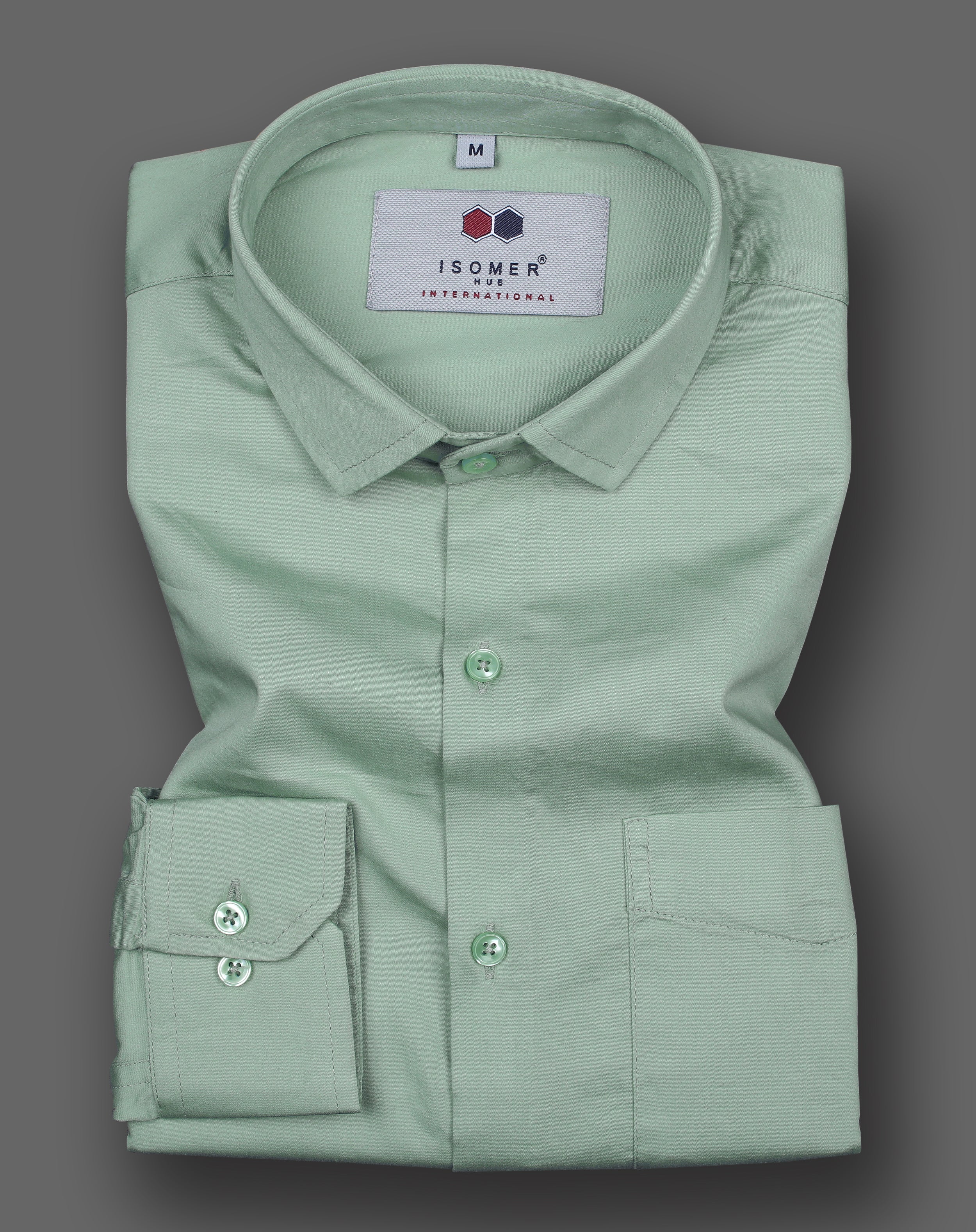 olive green mild shine cotton satin spread collar men shirt