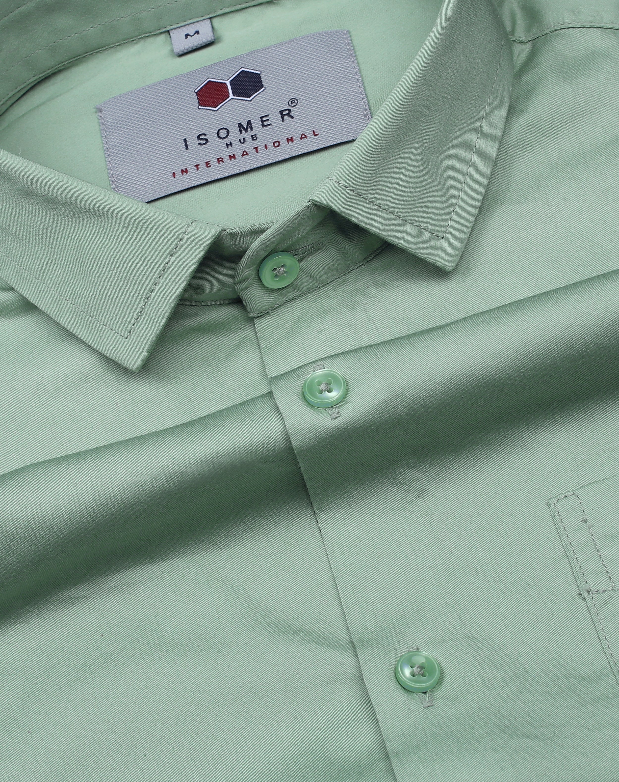 olive green mild shine cotton satin spread collar men shirt
