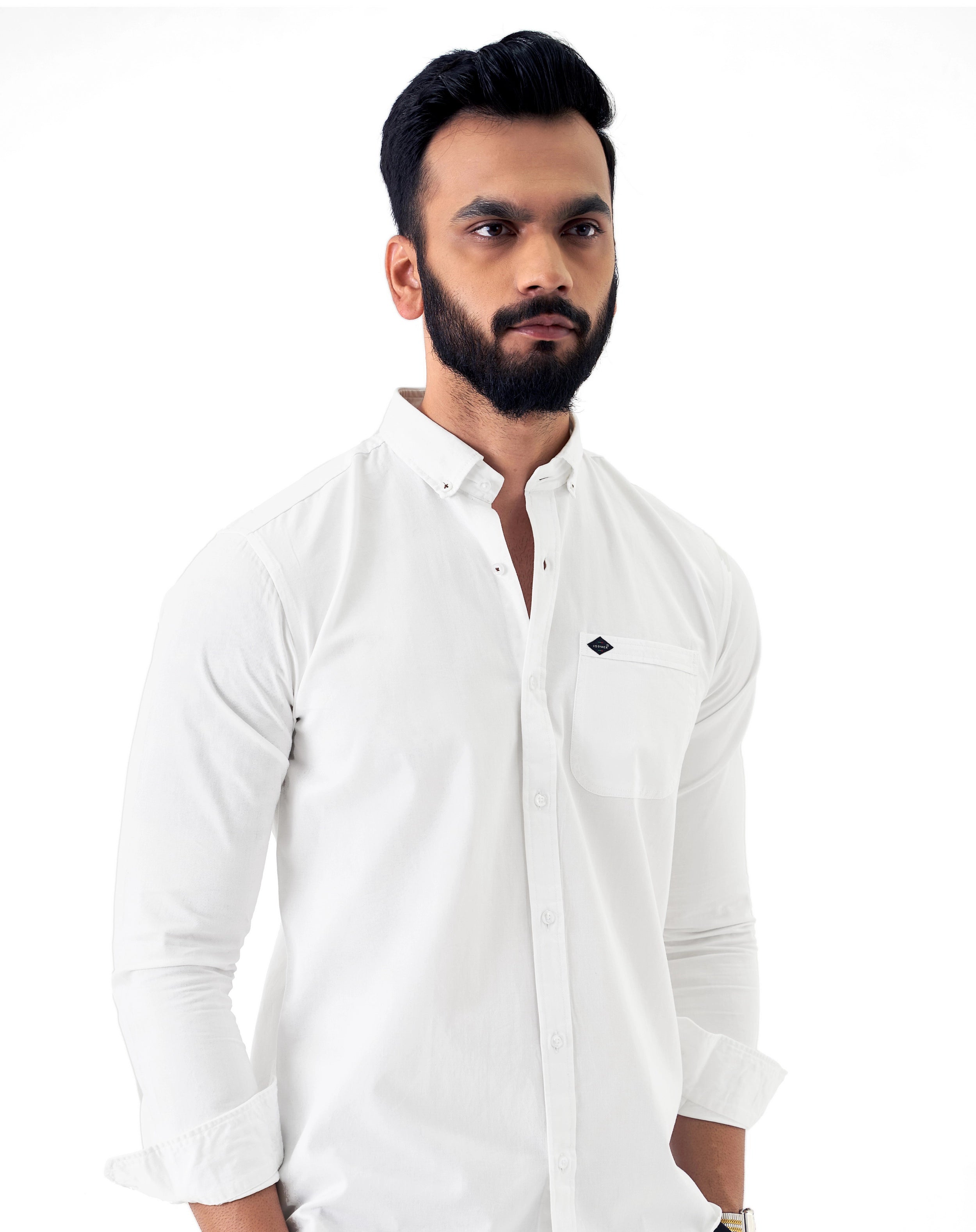Pure White Twill Cotton Stuff Premium Cotton Button Down Men Shirt
